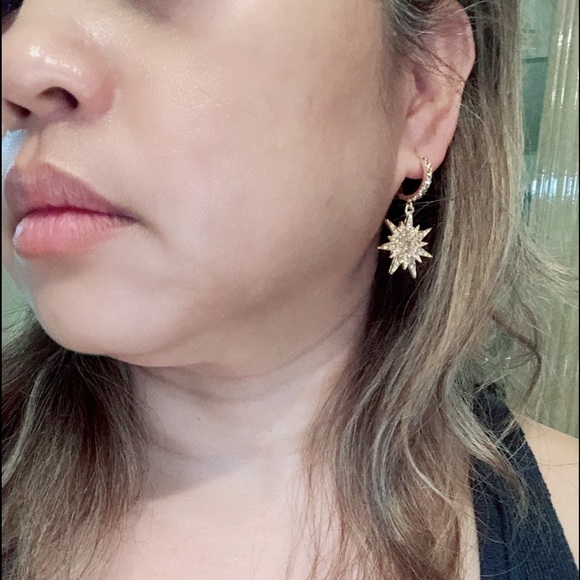 Starburst Rhinestone Hoop Earrings - Picture 9 of 10